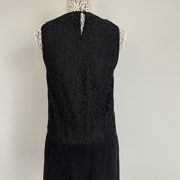 Lose fit black dress with cotton blend skirt with shear lace top - Picture 4 of 4